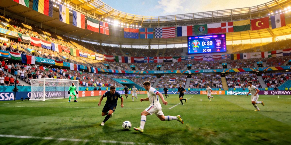 欧洲杯足球赛各国球队激烈角逐的赛场全景